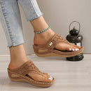 Large Size Casual Sandals Women Summer New Thick Sole Clip-toe Hollowed Ladies Slides Flip Flops Wedge Heel Solid Color Slippers