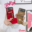 Pearl Love Plush Pendant Phone Case for Samsung Galaxy Z Flip5 5g Z Flip4 Flip3 Z Flip 5 4 3 Love Heart Plush Shockproof Cover