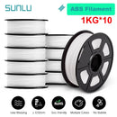 SUNLU 10KG PETG/ABS Filamente 10 Rollen 3D-Filament 1KG/Rolle 1.75mm 100% Filament ordentlich aufgereiht für den 3D-Druck aus der EU USA
