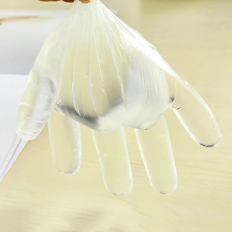 100/200/300pcs Disposable Gloves Eco-friendly Gloves One-off Food Grade Plastic Gloves Transparent For DIY Cooking Cleaning BBQ