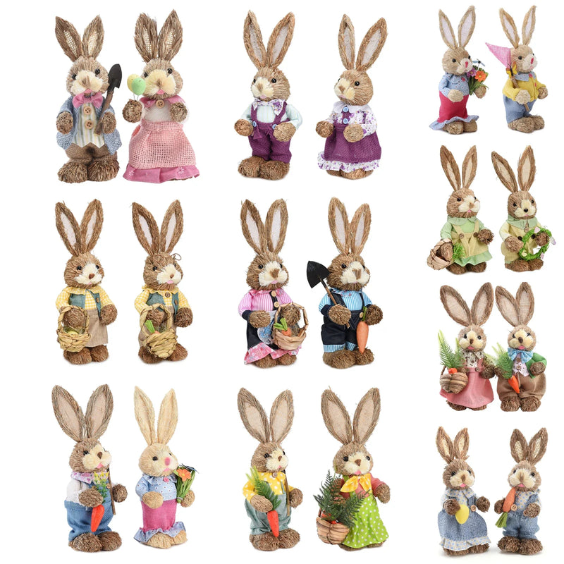 2PCS Straw Rabbit 2025 Easter Bunny Ornament Party Decorations Holiday Home Garden Wedding Decor Crafts Photo Props 25/35cm