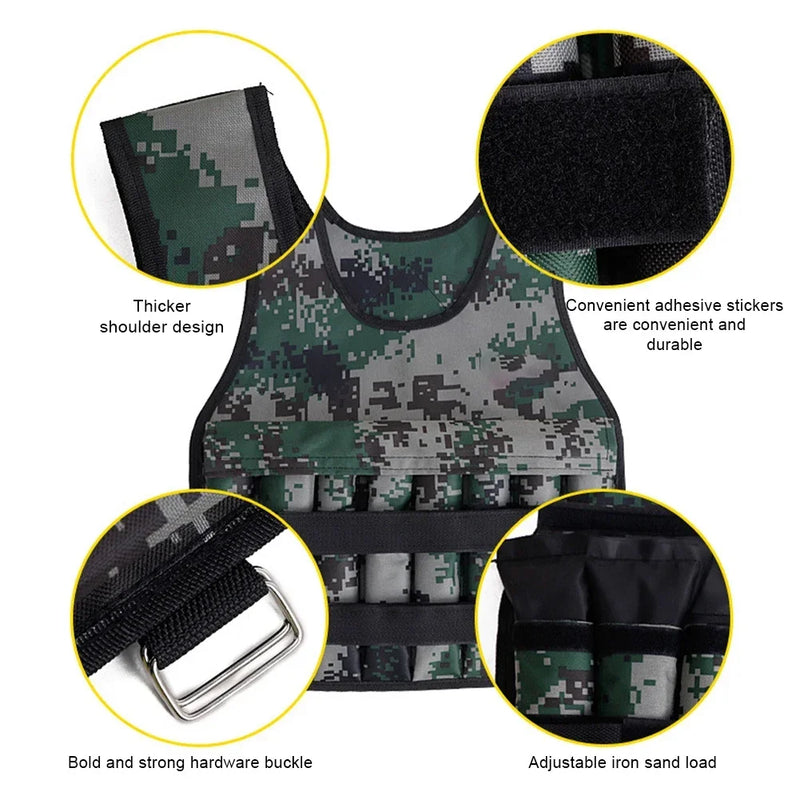 20kg Loading Weighted Vest Adjustable Exercise Training Fitness Jacket Gym Workout Boxing Vest Fitness Running Sand Waistcoat