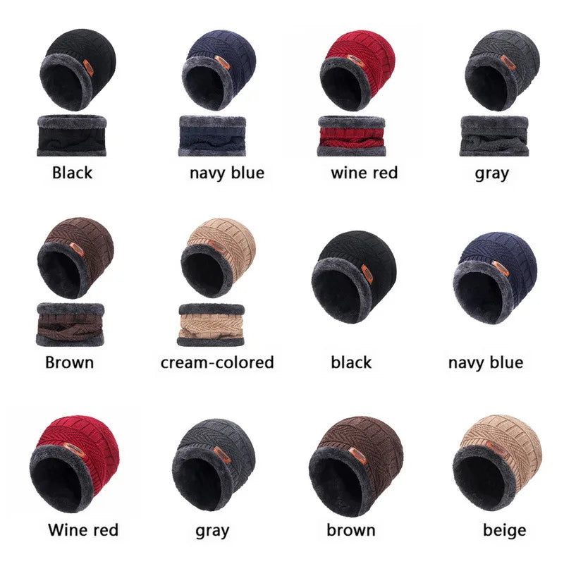 Winter Beanie Hat For Men Knitted Hat Winter Cap Beanie Women Thick Wool Neck Scarf Cap Balaclava Mask Bonnet Hats