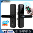 YRHAND Tuya WiFi-App-Entriegelung, biometrisches elektronisches wasserdichtes Fingerabdruck-IC-Karten-Smart-Türschloss für Zuhause