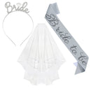 3tlg. Hochzeit Verlobung Party Brautdusche Dekorationen Zubehör Braut Tiara Krone Schärpe Schleier Set Junggesellinnenabschied Gastgeschenke