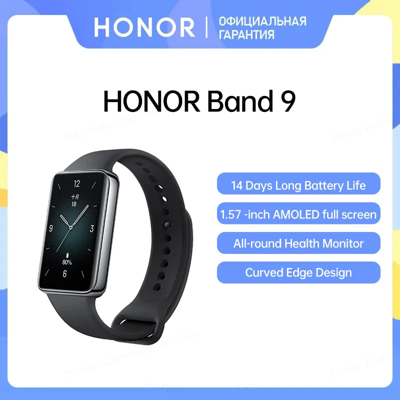 New HONOR Band 9 1.57 Inch AMOLED Screen Bluetooth Intelligent Sports Monitoring Smart Bracelet 14 Days Long Battery Life