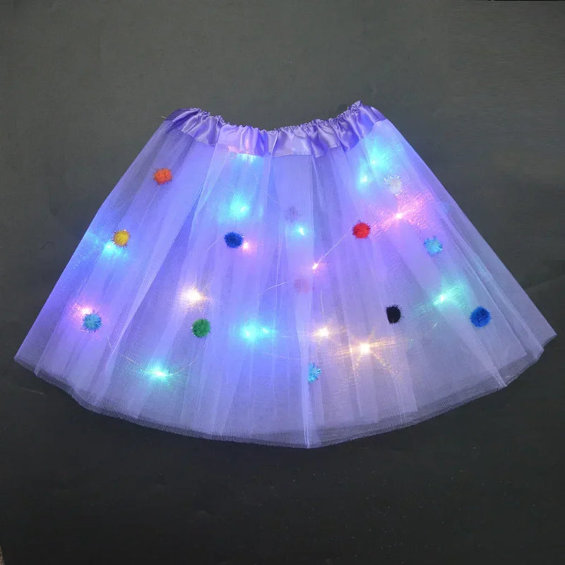 Princess Girl Butterfly Light Fairy Tutu LED Skirt Glow Flower Headband Birthday Gift Fancy Party Christmas Halloween Festival