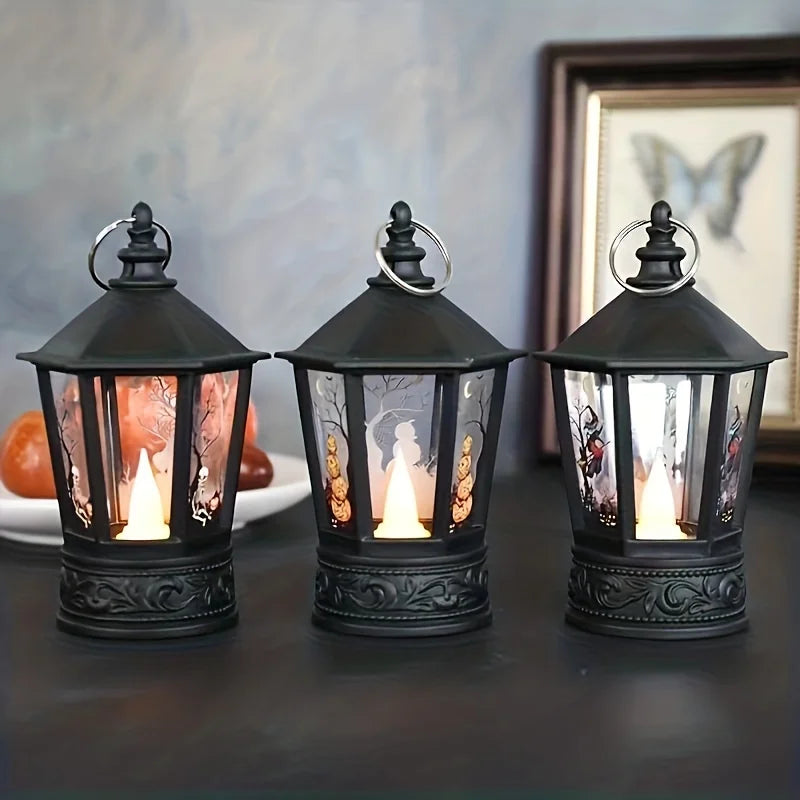 1pc Halloween Pumpkin Lantern LED Electronic Candle Easter Party Layout Decoration Ornaments Pagoda Wind Lamp Hanging