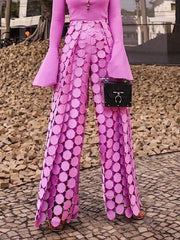 Yeezzi Women Fashion Hollow Polka Dot High Waisted Wide Leg Pants 2025 New Spring Autumn Solid Color Causal Office Trousers