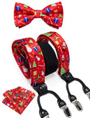 DiBanGu Mens Adjustable Silk Suspenders Bow Tie Cufflinks Pocket Square Set Metal Clips Y back Elastic Braces Wide Strap 3.5CM