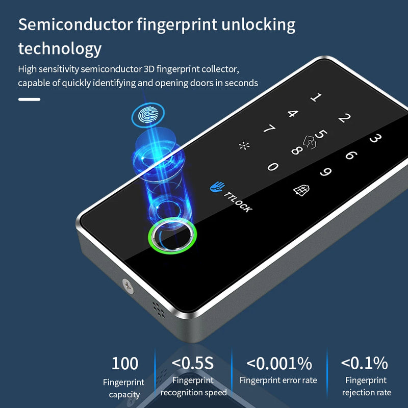 Ip67 Waterproof TTlock Smart Lock Access Control Keypad Metal Reader Outdoor Fingerprint NFC Bluetooth Rfid Passcode Card App