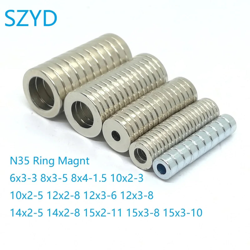 10 100PCS/LOT N35 Ring NdFeB Magnet 6*3 8*3 10*2 14*2 15*3 Strong Standard Round Rare Earth Permanent Neodymium With Hole