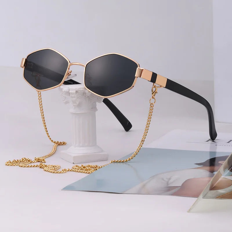 Vintage Sunglasses Women With Chain Small Frame Sun Glasses for Ladies 2022 Trendy Luxury Brand Designer Eyewear UV400