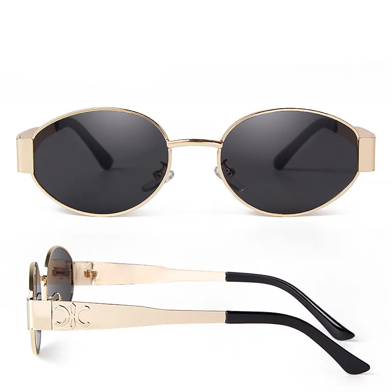 2024 Retro Metal Oval Sunglasses for Women Men Luxury Brand Designer Trendy Punk Round Sun Glasses Female UV400