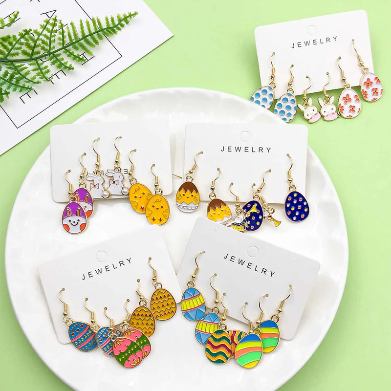 3 Pairs/Set Alloy Enamel Easter Egg Cute Cartoon Rabbit Design Earrings - Perfect Holiday Jewelry Gift