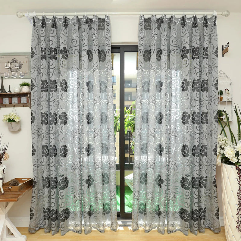 LEEJOOM Floral Flower European Style Jacquard Tulle Curtains for Living Room Bedroom Balcony Door Curtain Panel