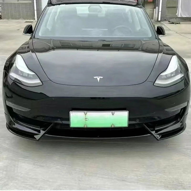 For Tesla Model 3 2017-2022 Gloss Black Front Bumper Lip Chin Diffuser Body Kit Spoiler Deflector Tuning Accessories Modified