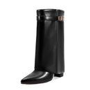 Ladies' Autumn and Winter New Pointed Knee High Women's Boots, Thick High-heeled Long Pants Boots, Fashionable Mid Rise Boots