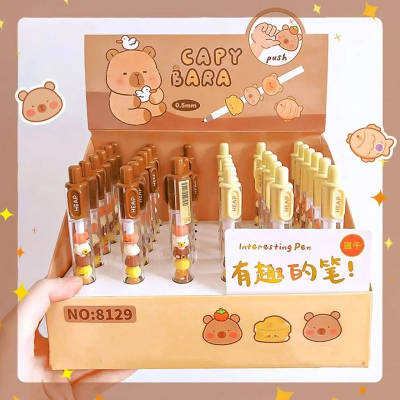 Creative Interesting Capybara Gel Pen Kawaii Aesthetic Cute Beads Pen Writing Black Ink 0.5mm Gel Pen Office Supply