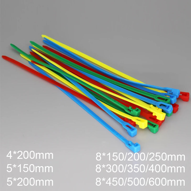 4/5/8*150/200/250/300/350/400/450/500/600mm Blue Nylon Plastic Removable Releasable Strap Wrap Clamp Reusable Zip Ties Cable Tie