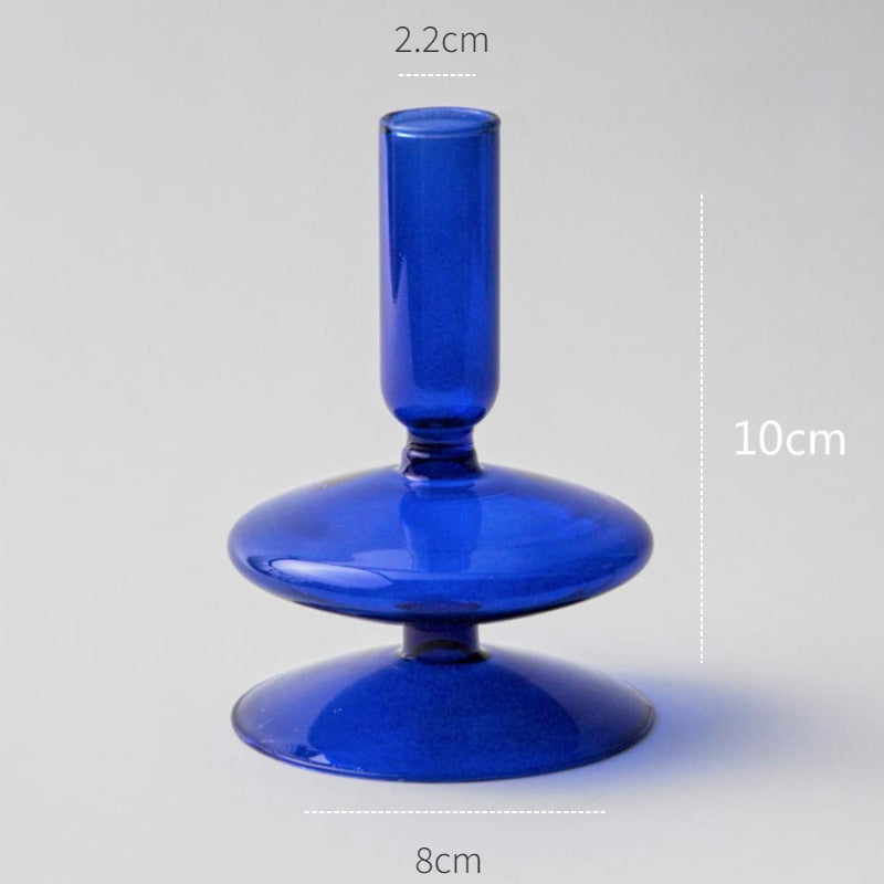 Blue Glass Candle Holder Candlesticks for Wedding Birthday Holiday Home Decoration Morden Decorative Glass