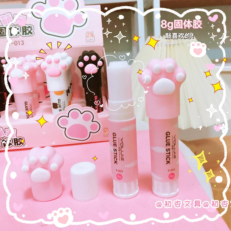 Kawaii Cat Claw Solid Glue Stick Strong Adhesive Pen Shape Glue Stick for Student High Viscosity Cute Stationery Office Supplies