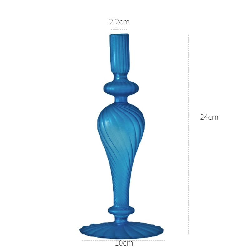 Blue Glass Candle Holder Candlesticks for Wedding Birthday Holiday Home Decoration Morden Decorative Glass