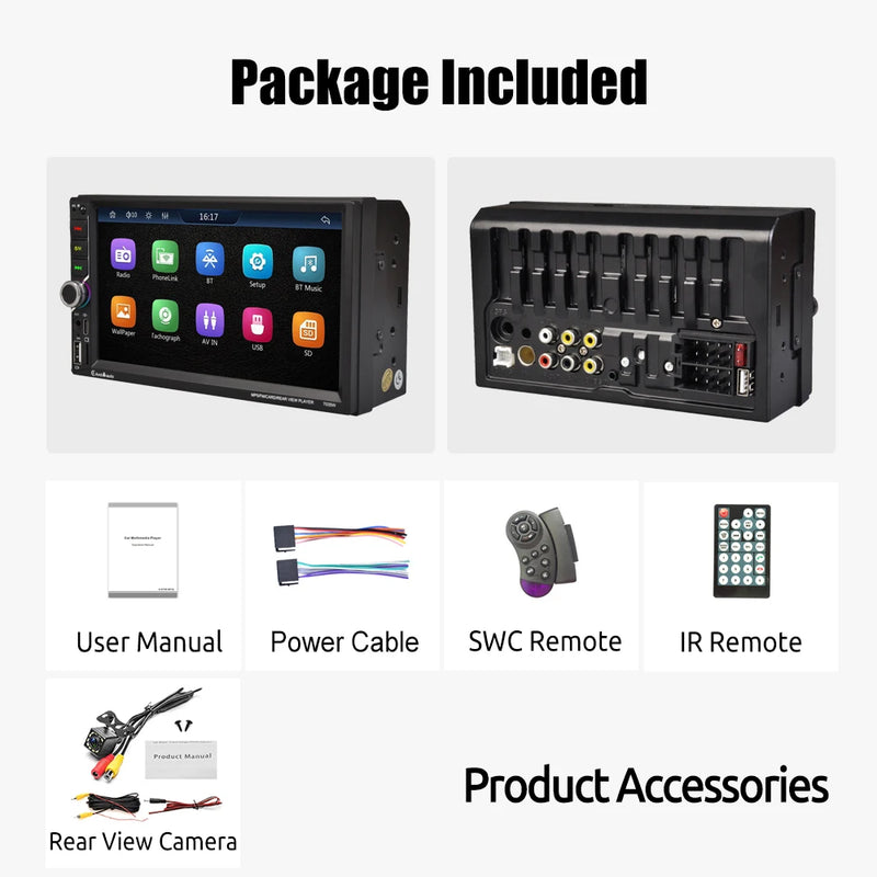 ESSGOO 7 Inch Wireless Apple Carplay Android Auto Double 2 DIN Car Stereo Radio AUX FM Bluetooth USB TF Touchscreen Mirror Link