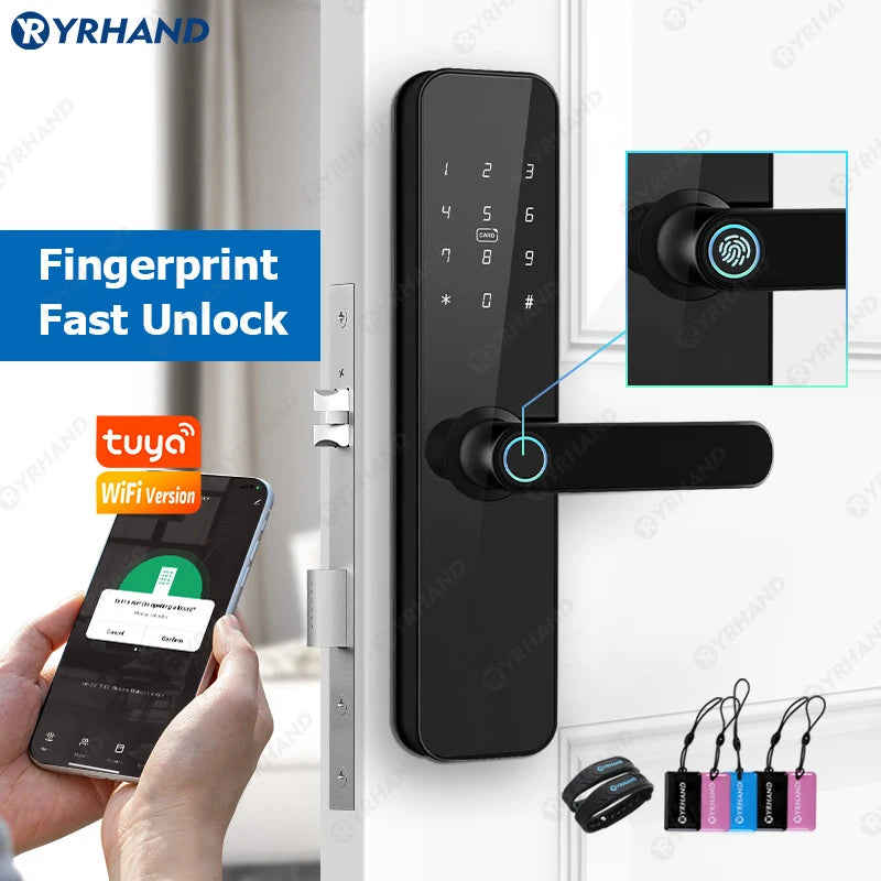 F7 Tuya Zigbee Door Locks Biometric Fingerprint Locker Smart Entry Home Handle App Unlock Digital Intelligent Lock