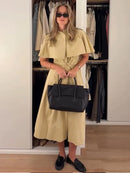 The Overcast Line | Belted Trench Midi Dress with Cape Overlay