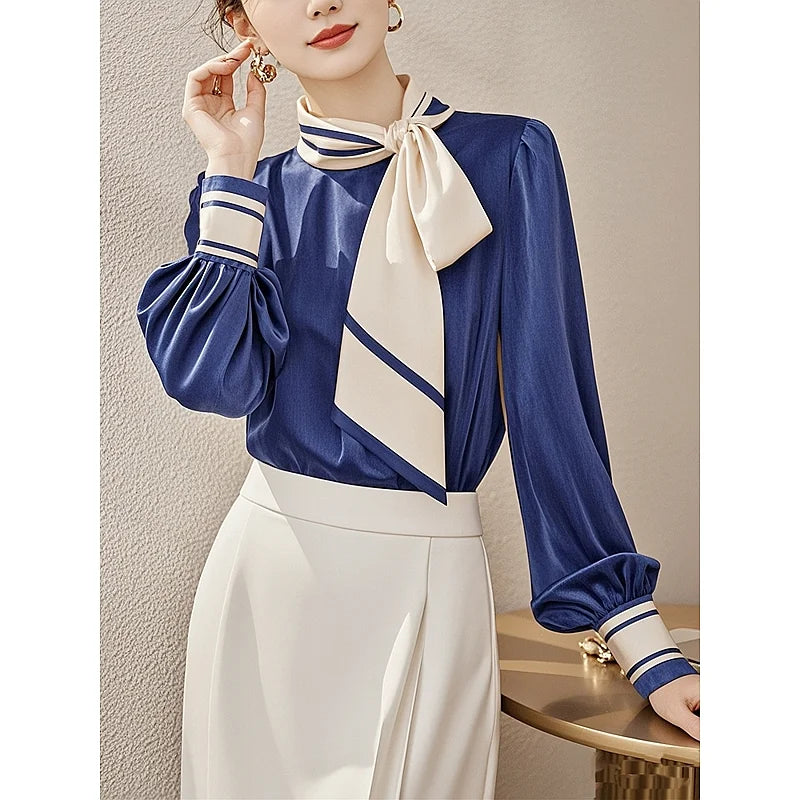 French Bow Tie Long Sleeve Button Shirt for Women 2025 Spring and Autumn New Temperament Cardigan Top