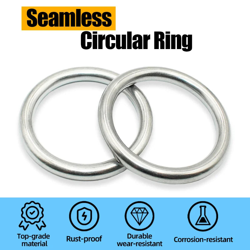 304 Stainless Steel Seamless Circular Ring Smooth Solid O Ring for Rigging Marine Boat Hammock Solid Seamless Steel Ring