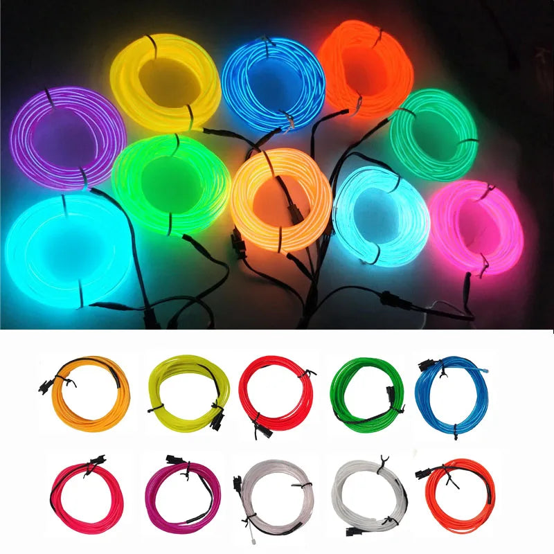 10M/5M/3M/1M Glow EL Wire Cable LED Neon Christmas Dance Party DIY Costumes Clothing Luminous Car Light Decoration Clothes Ball