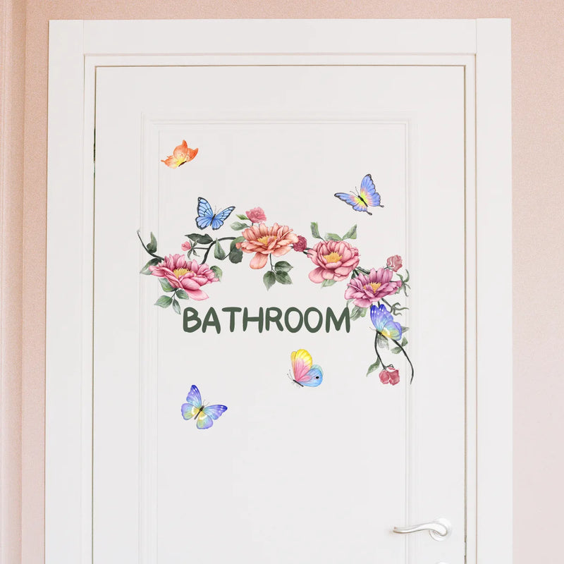 Bathroom Flower Door Sticker Wall Stickers Self-adhesive Wall Sticker For Home Living Room Bedroom Bathroom Toilet Decor PD00100