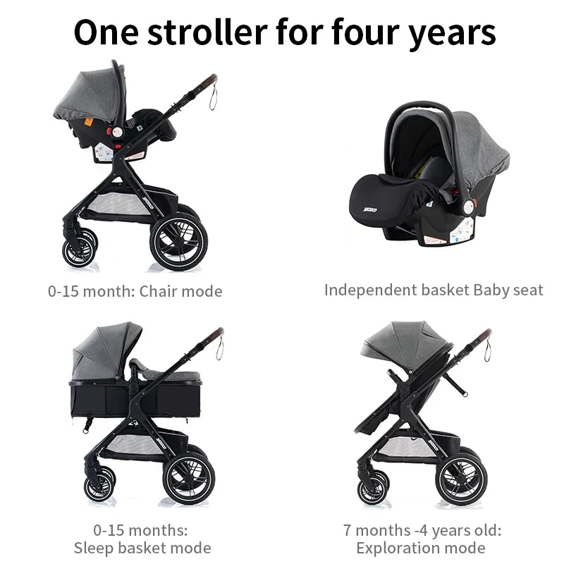 Luxury Baby Stroller 3 in 1 Portable Travel Baby Carriage Fold Pram High Landscape Aluminum Frame Newborn Infant Stroller
