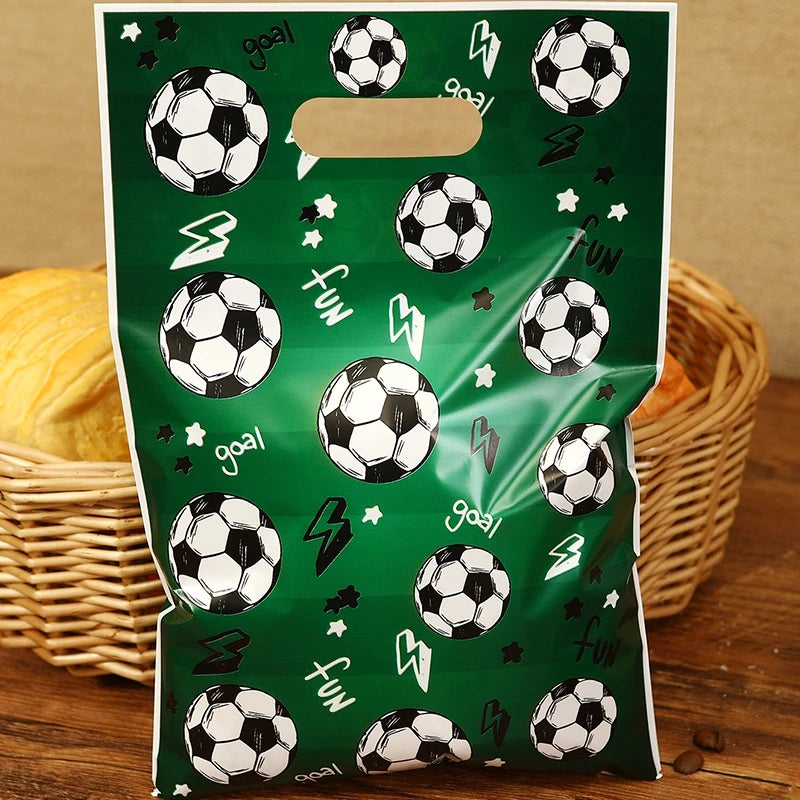 10pcs Green Soccer Pattern Gift Bag, Candy Tote Bags, Multi-Purpose Gift Wrapping Supplies Goody Bag,Birthday Party Decor
