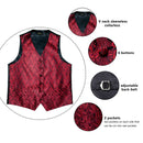 Dibangu Klassisch Rot Schwarz Paisley Herren Anzug Weste Krawatte Einstecktuch Manschettenknöpfe Set Formelle Business Weste für Herren Hochzeit