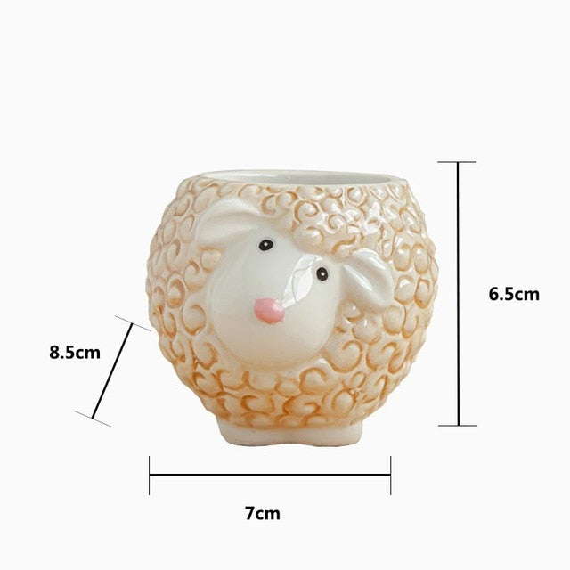 Nordic New Style Ceramic Animal Flower Pot Cartoon Zebra Sheep Cow Head Mini Pot Succulents Plants Bonsai Pots Home Decoration