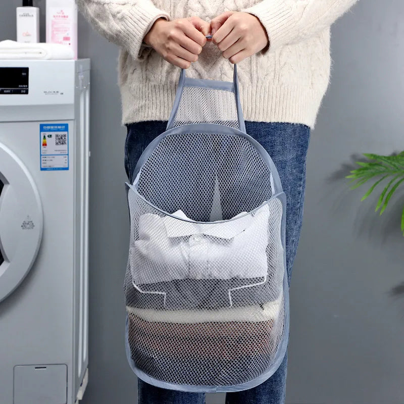 Foldable Dirty Laundry Basket Clothes Organizer Mesh Bag Wall-mounted Bathroom Clothes Hanging Baskets Storage Clothes Organizer