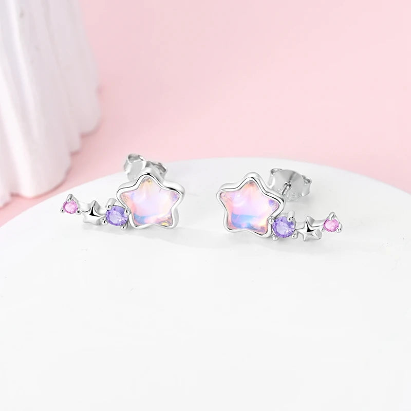 100% 925 Sterling Silver Earrings For Women Colorful Zircon flower Star Butterfly Cat Pendants Earrings Elegant Party Jewelry