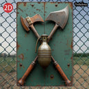 1PC 2D Flat 8*12inch Metal Sign Rustic Axes and Grenade Vintage Metal Sign Art