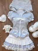 Summer Sweet Preppy Style 2 Piece Sets Women Y2k Kawaii Lolita Design Tops + High Waist Chic Skirt Female Princess Retro Outfits