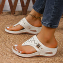 Large Size Casual Sandals Women Summer New Thick Sole Clip-toe Hollowed Ladies Slides Flip Flops Wedge Heel Solid Color Slippers