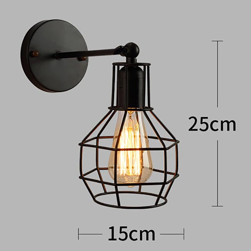 Retro LED Wall Lamp Minimalist Cage Black Lampshade Iron Light For Living Room Dining Room Bedroom Study Indoor Lighting Fixture