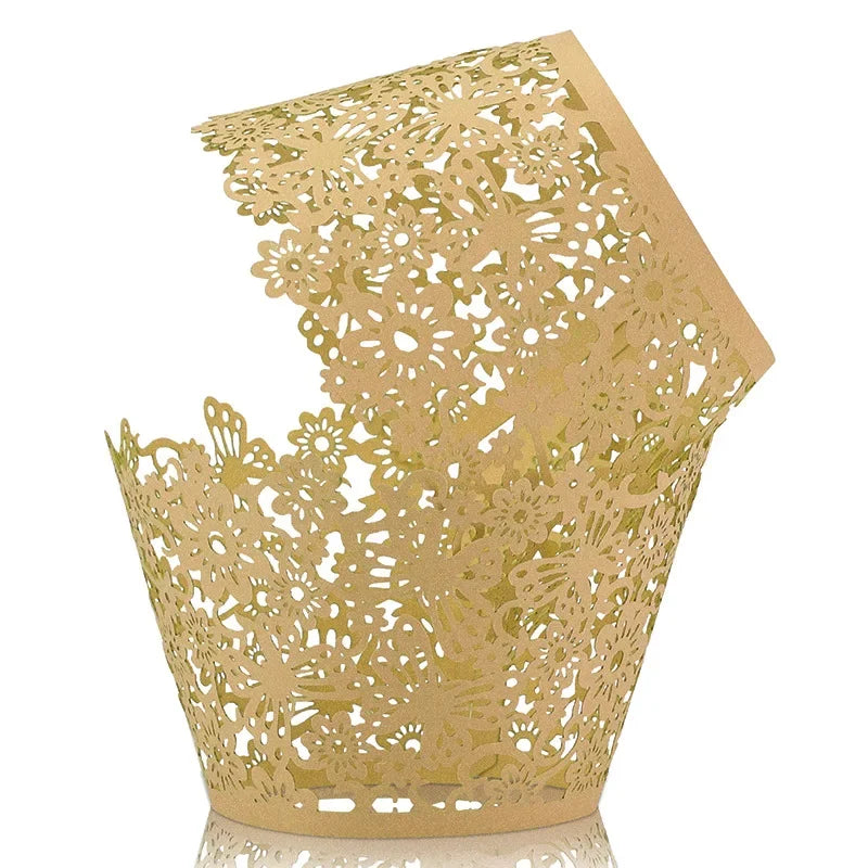 50 Pcs Laser Cut Hollow Cupcake Wrappers Baby Shower Muffin Cupcake Baking Cups Wedding Birthday Party Cake Decoration