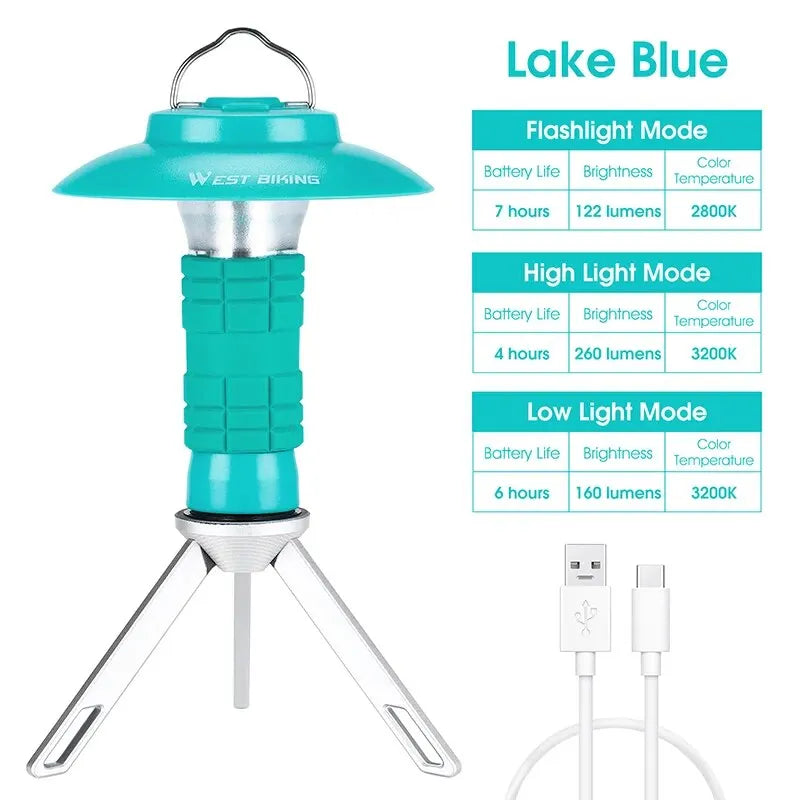 WEST BIKING Portable Camping Light 3 In 1 Multifunctional Outdoor LED Flashlight USB Charging Emergency Lamp Hanging Tent Light