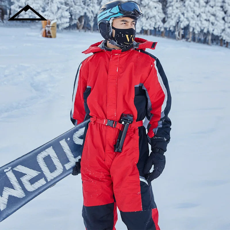 2023 Hooded Men Snow Jumpsuit Sport Winter Man Skiing Overalls Fleece Women Snowboarding Clothes Warm Waterproof Male Snowsuits