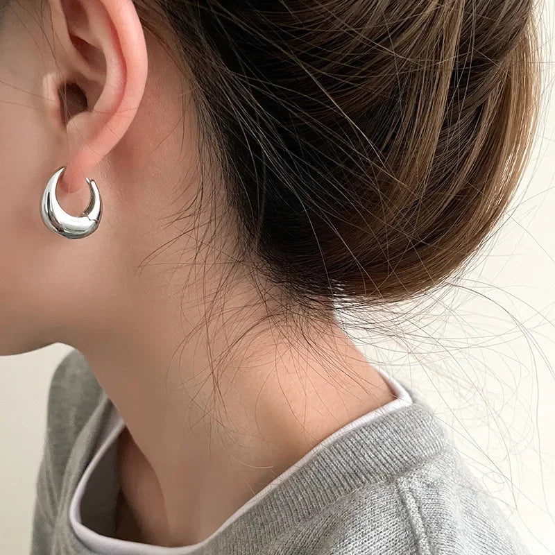 Silver Color Vintage Gold Round Hoop Earrings for Women Trendy Earring Jewelry Prevent Allergy Party Accessories Gift