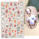 3D Cotton Flower Nail Sticker Winter Fall Design Nail Art Decoration Mushroom Maple Bird Thanksgiving Decal Manicure Slider BENO