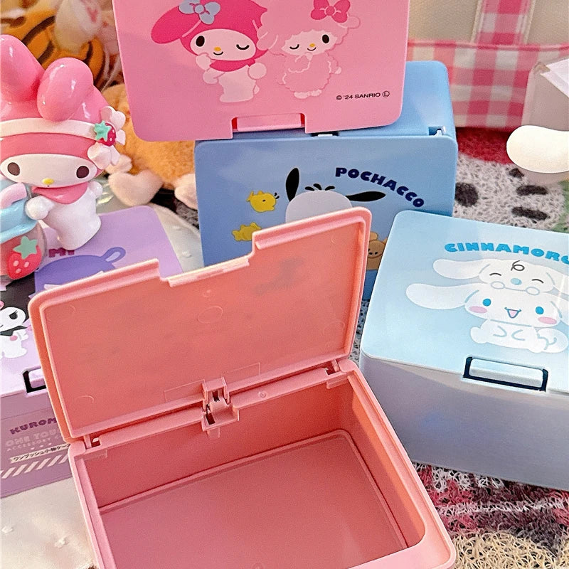 Sanrio Kuromi Melody Cinnamoroll Desktop Lipstick Cotton Swab Stacking Storage Box Organizer Sanrio Storage Container with Lid